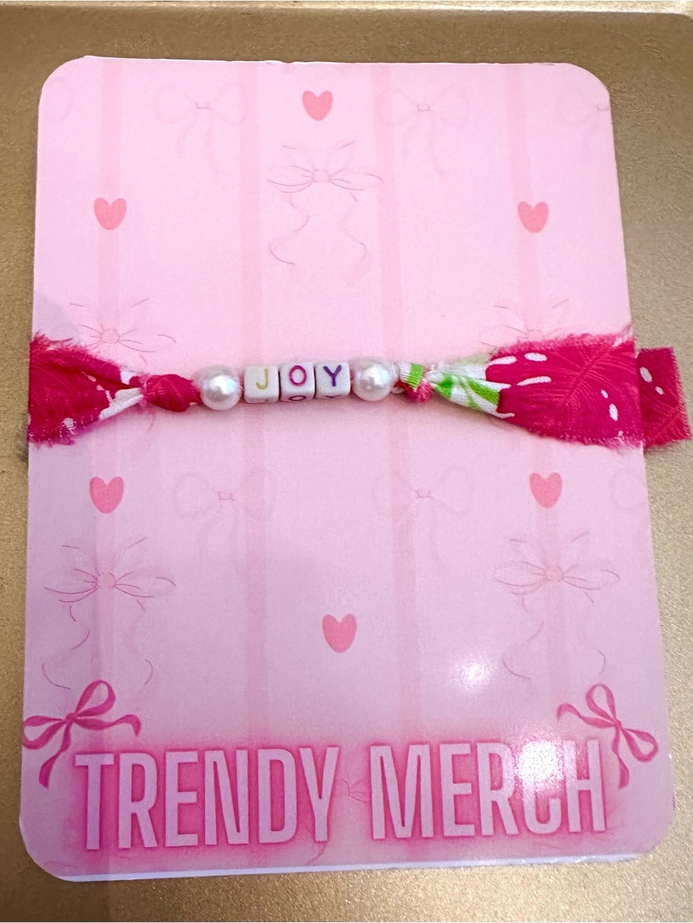 HANDMADE JOY Beaded Pink Fabric Friendship Bracelet